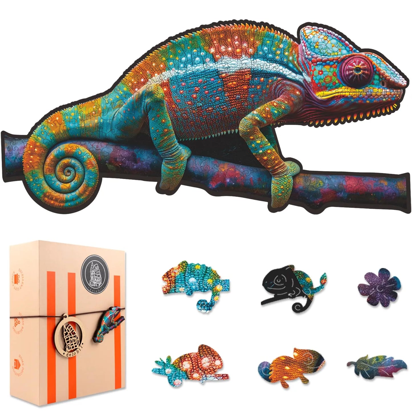 Chameleon II wooden jigsaw puzzle for adults with unique shaped pieces