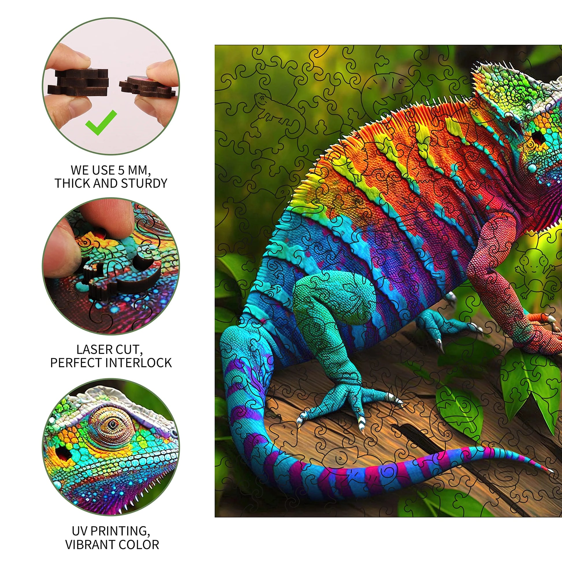 Wooden jigsaw puzzle gift – chameleon design