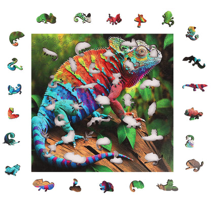 Chameleon wooden puzzle with laser-cut wood pieces