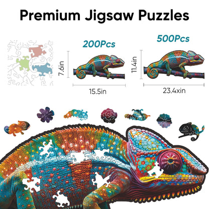 Whimsical wooden jigsaw puzzle – Chameleon II design