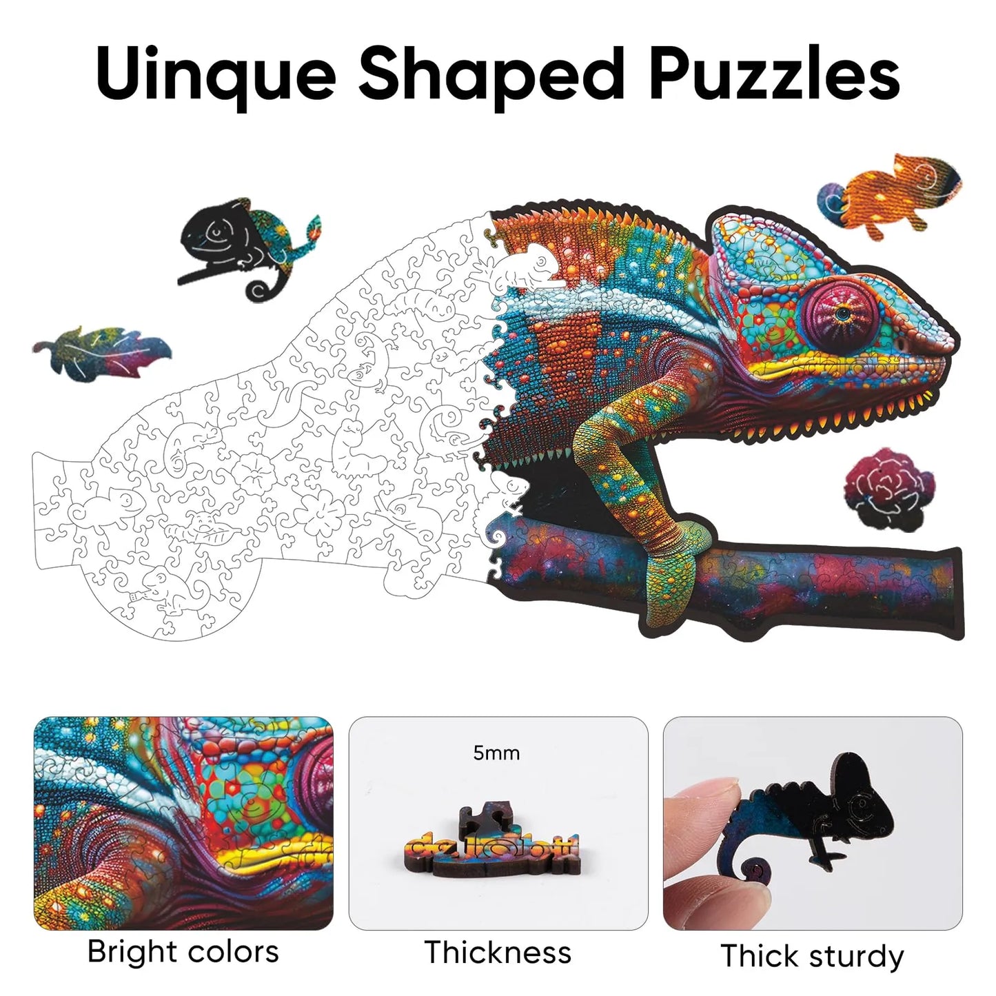 Wooden jigsaw puzzle gift – Chameleon II design