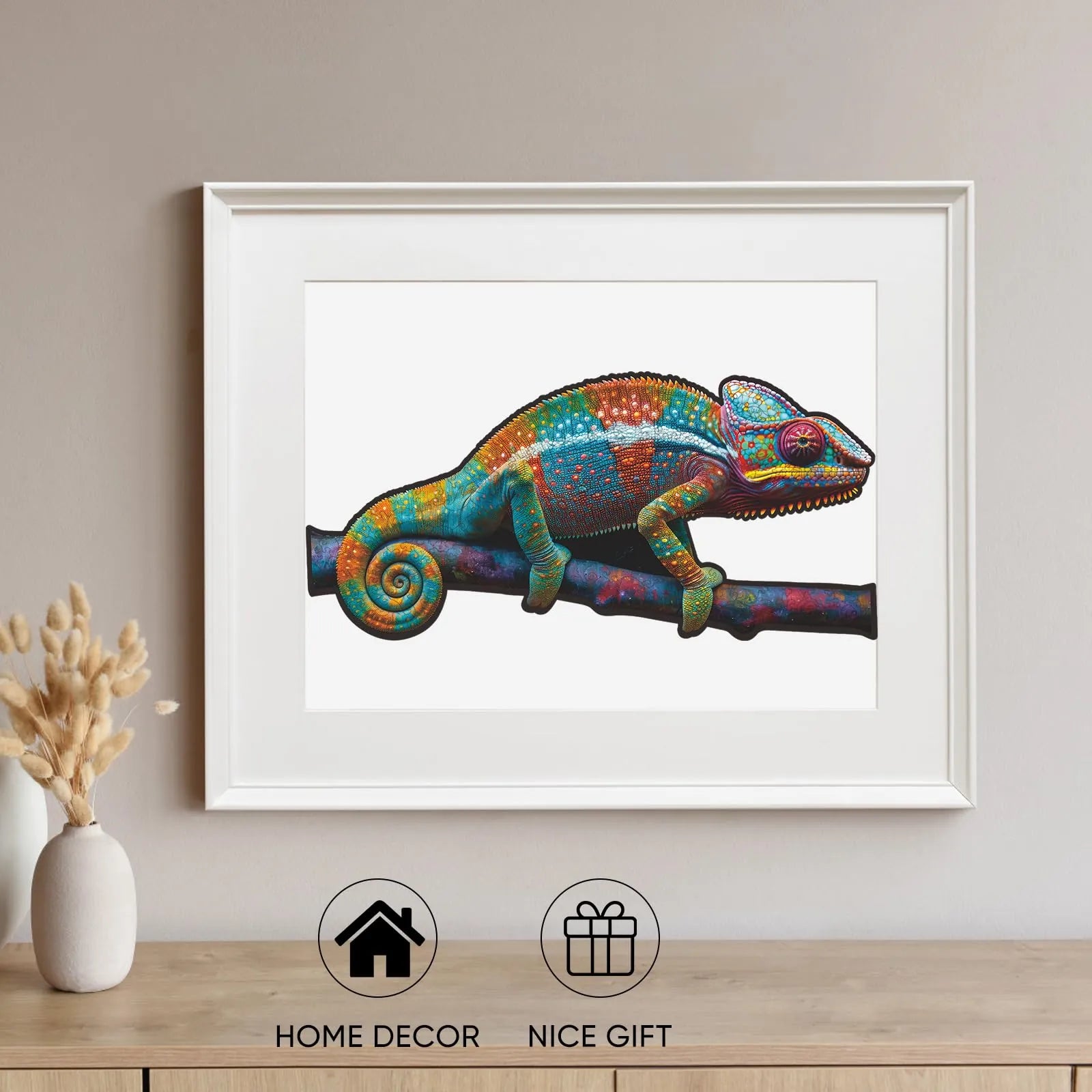 Rainbow reptile wooden jigsaw puzzle – Chameleon II design by WoodAha