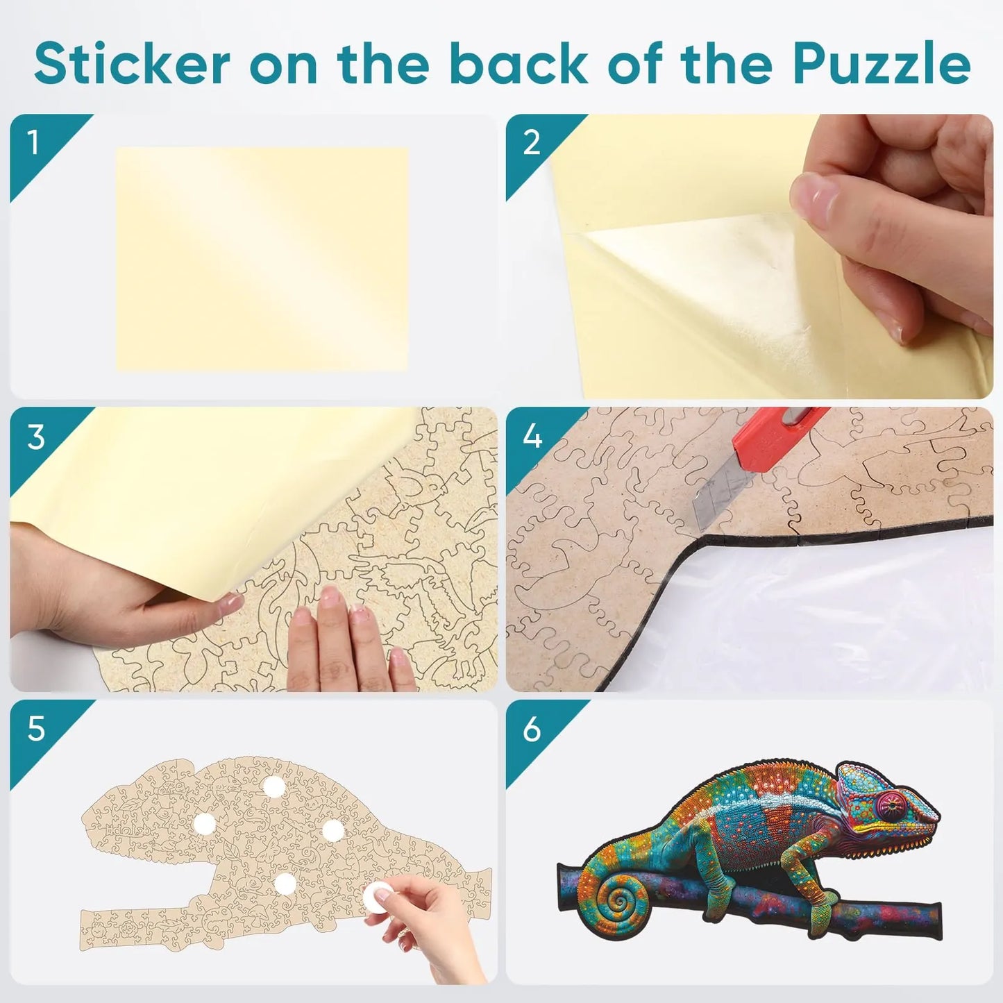 Chameleon II wooden puzzle with laser-cut wood pieces