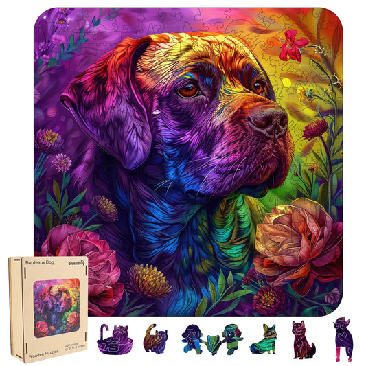 Colored dog wooden jigsaw puzzle for adults with unique shaped pieces