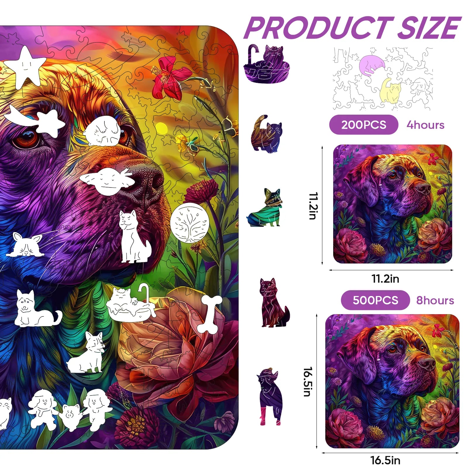 Whimsical wooden jigsaw puzzle – vibrant dog design