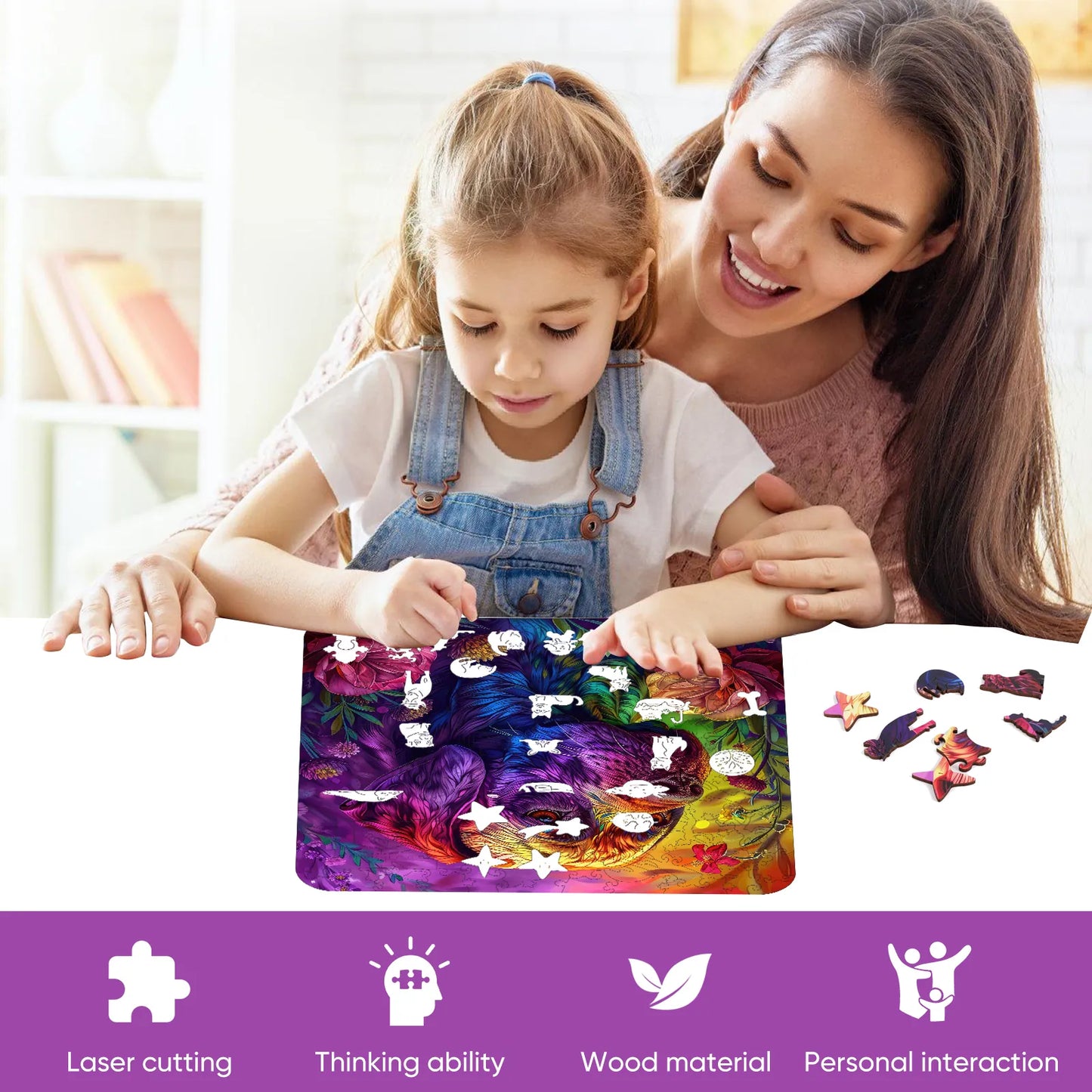 Colored dog wood puzzle for adults – 200 and 500 piece options