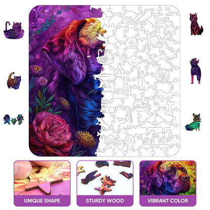 Colored dog wooden puzzle with laser-cut wood pieces