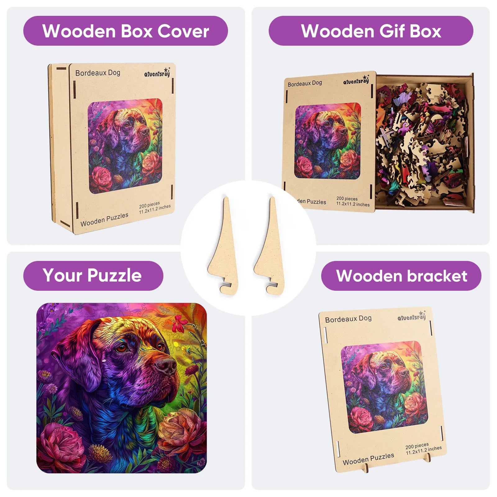 Colored dog design wooden jigsaw puzzle for adults