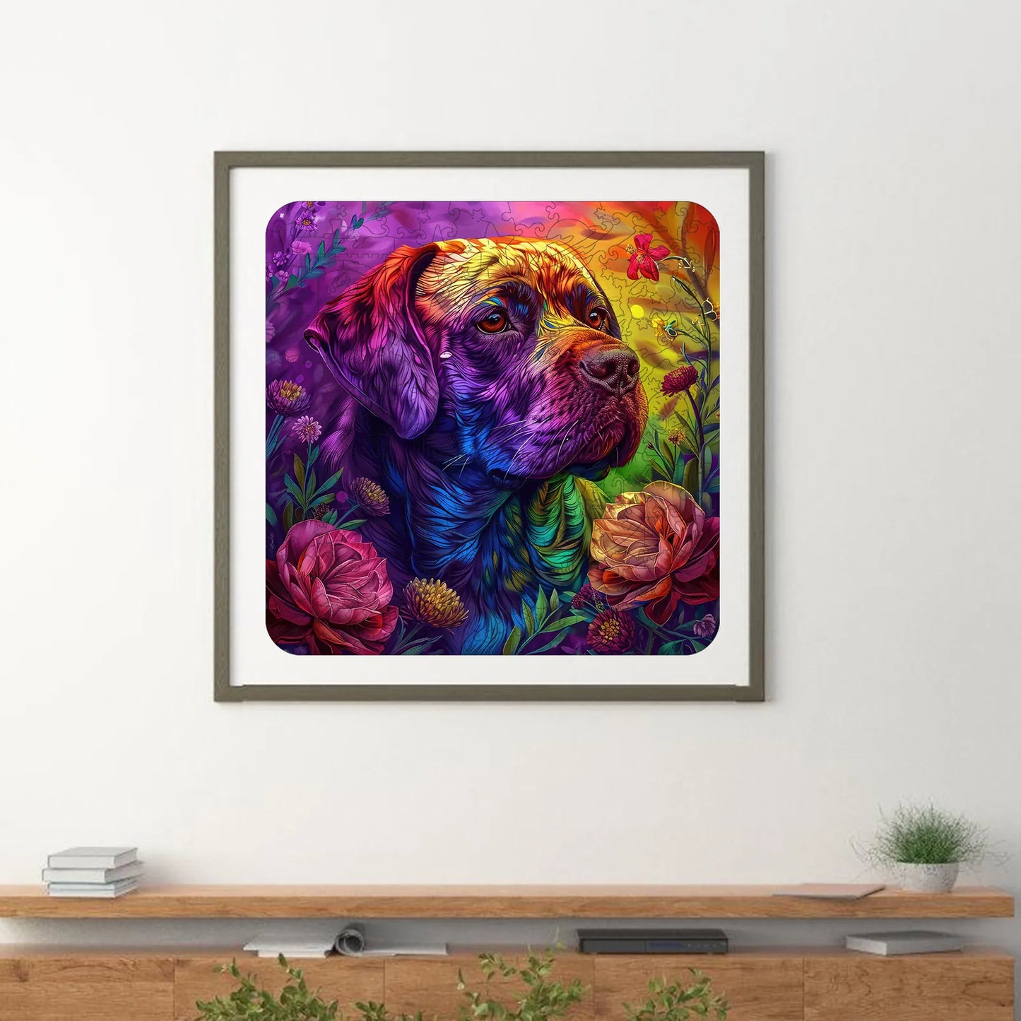 Dog lover wooden jigsaw puzzle – colored dog design by WoodAha