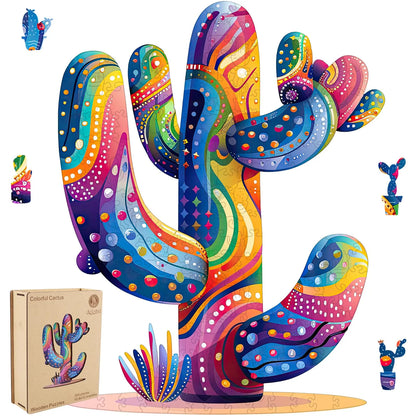 Colorful cactus wooden jigsaw puzzle for adults with unique shaped pieces