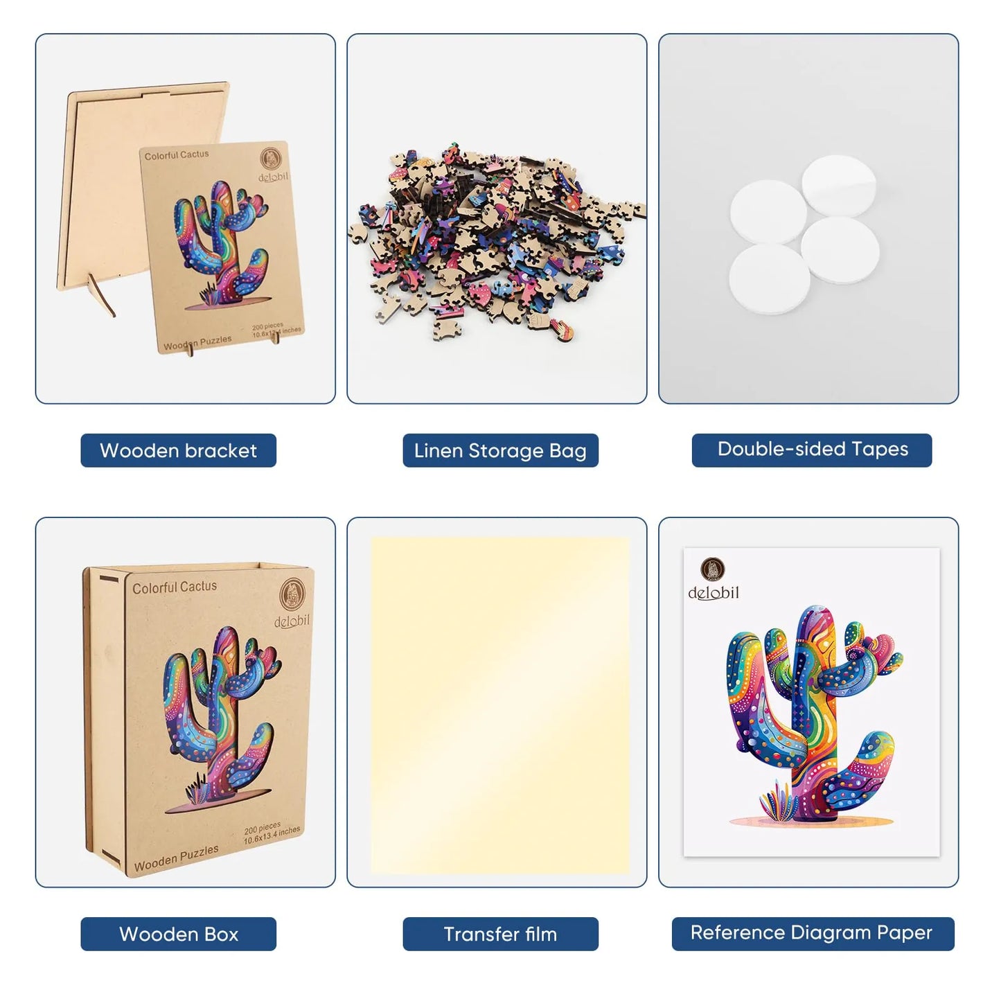Colorful cactus design wooden jigsaw puzzle for adults