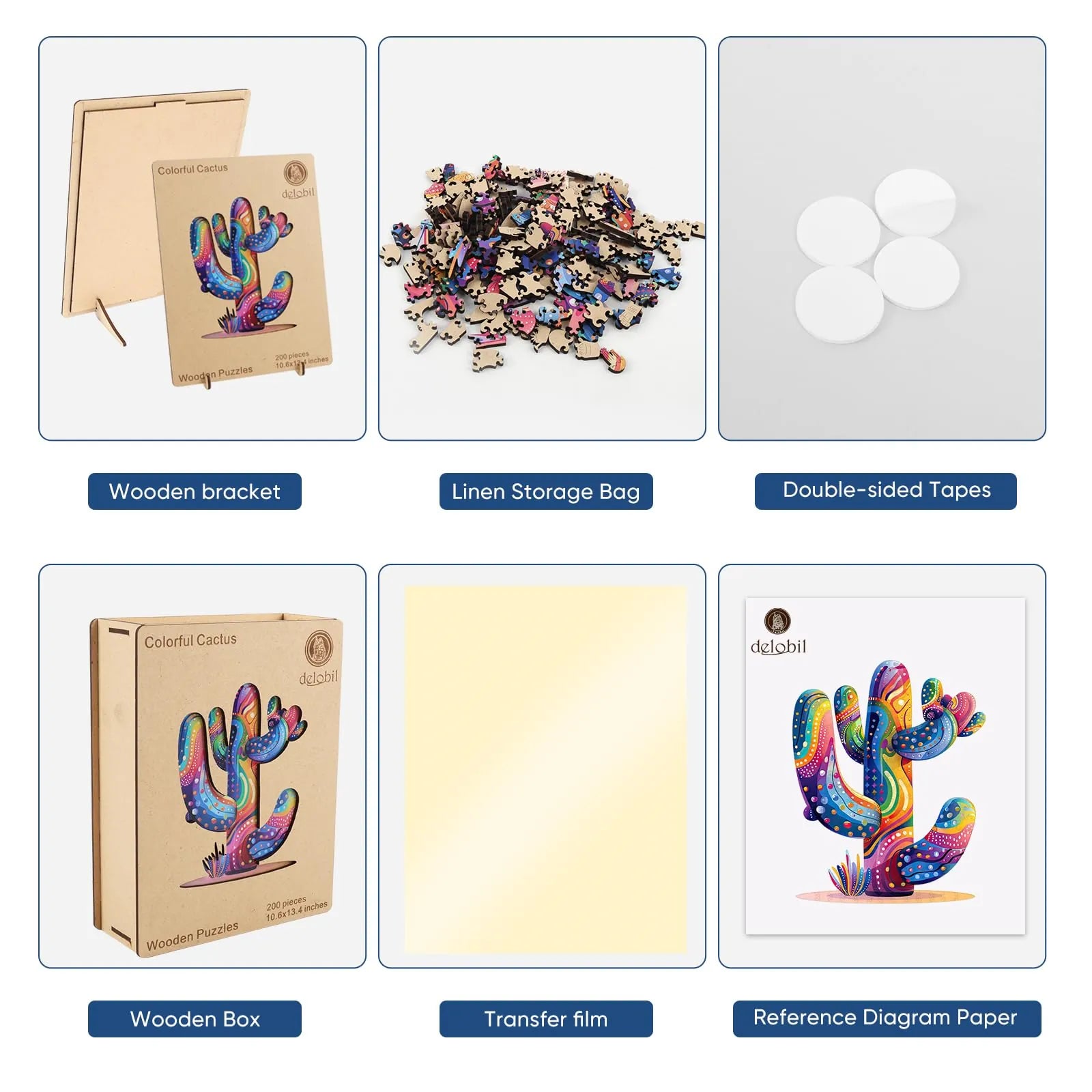 Colorful cactus design wooden jigsaw puzzle for adults