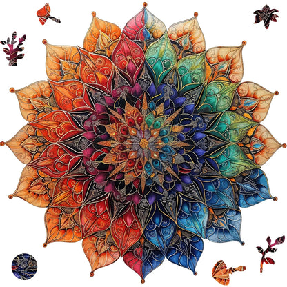 Colorful mandala wooden jigsaw puzzle for adults with unique shaped pieces