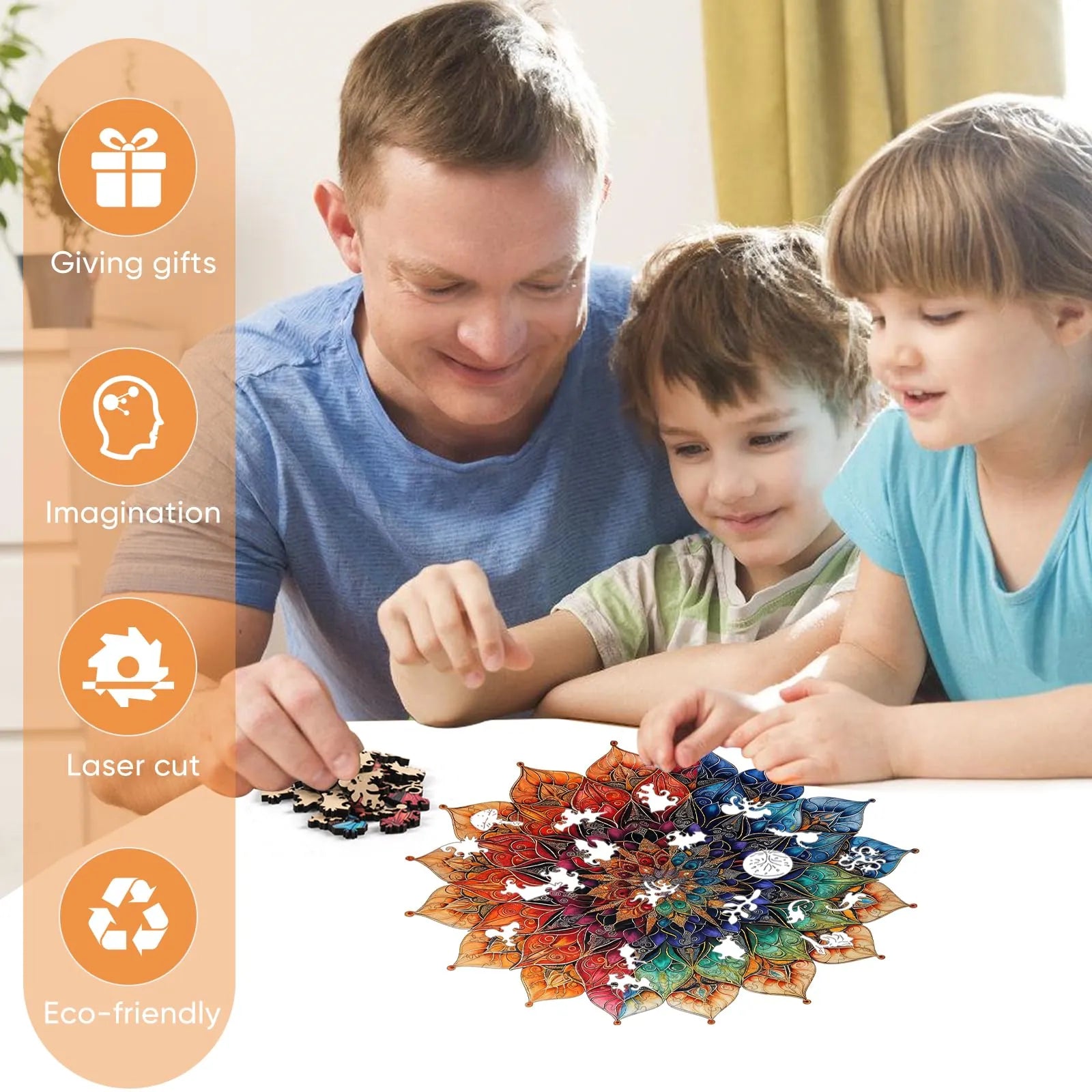 Colorful mandala wood puzzle for adults – 200 and 500 piece options