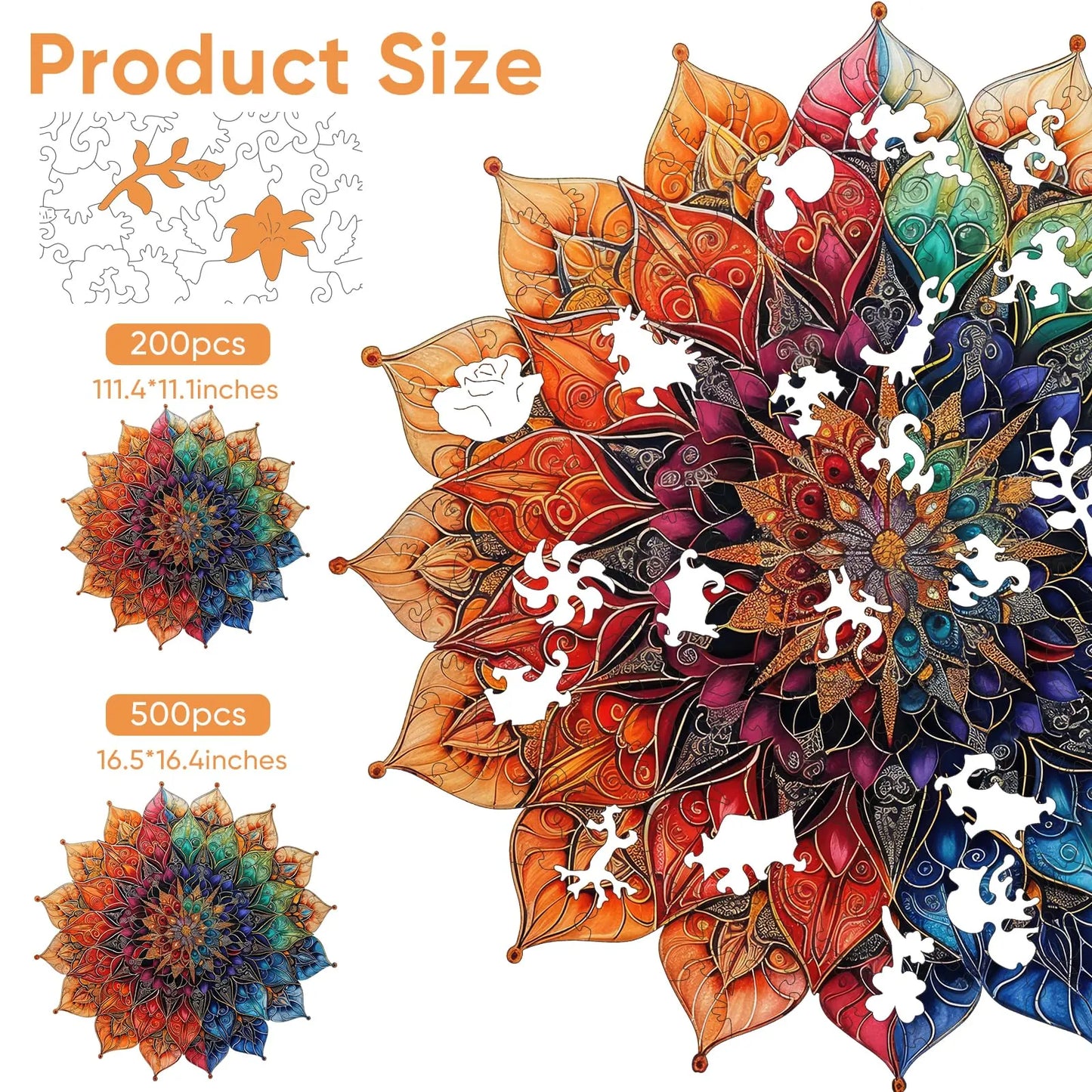 Whimsical wooden jigsaw puzzle – vibrant mandala design