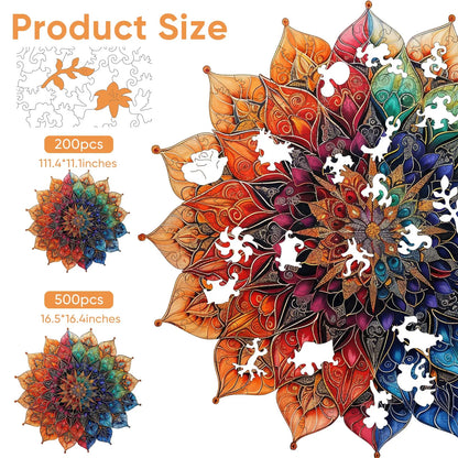 Whimsical wooden jigsaw puzzle – vibrant mandala design