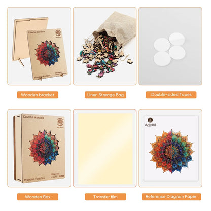 Colorful mandala design wooden jigsaw puzzle for adults