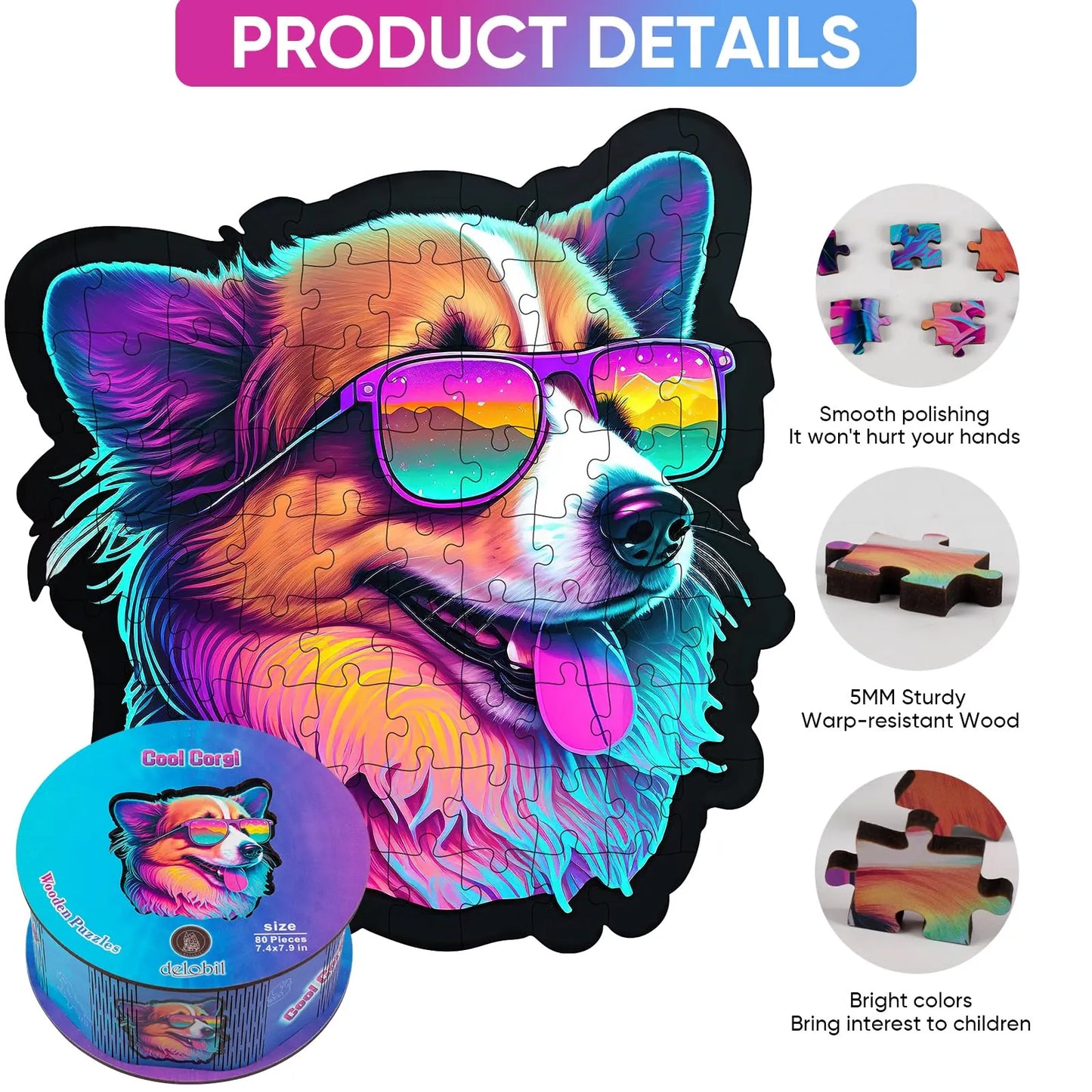 Whimsical wooden jigsaw puzzle – fun corgi design