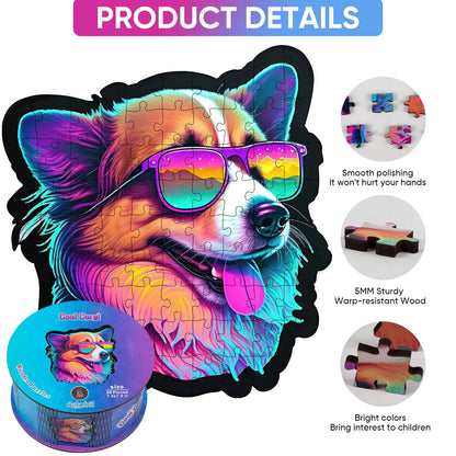Whimsical wooden jigsaw puzzle – fun corgi design