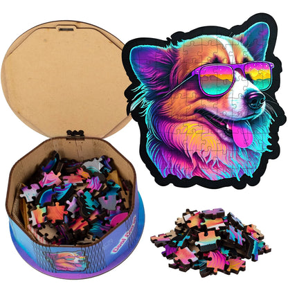 Cool corgi wooden puzzle with laser-cut wood pieces