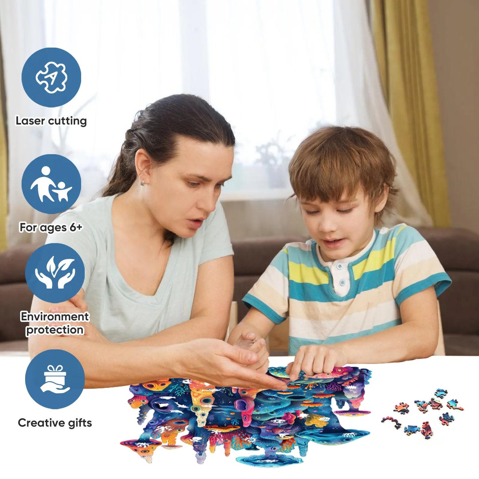 Coral wood puzzle for adults – 200 and 500 piece options