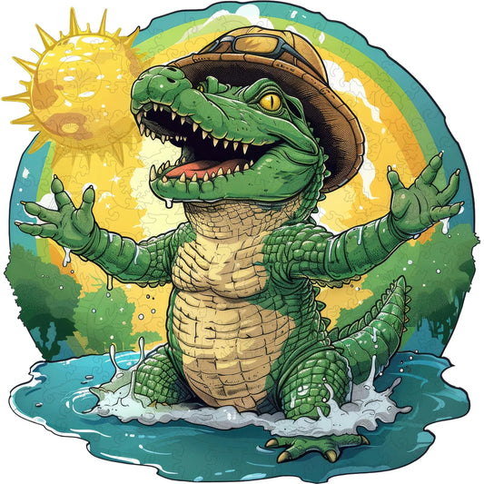 Crocodile wooden jigsaw puzzle for adults with unique shaped pieces