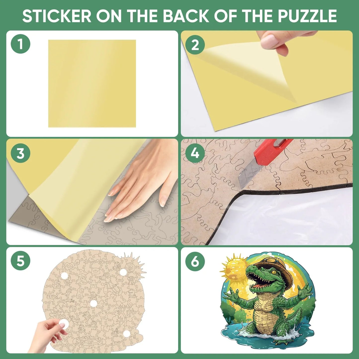 Whimsical wooden jigsaw puzzle – striking crocodile design