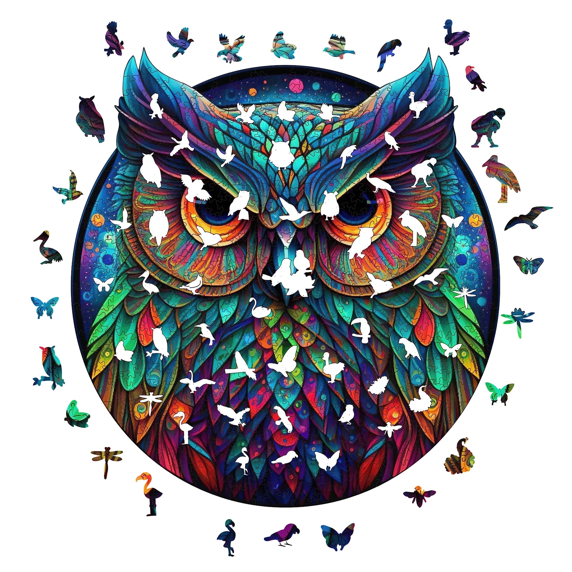 Cute owl wooden puzzle with laser-cut wood pieces