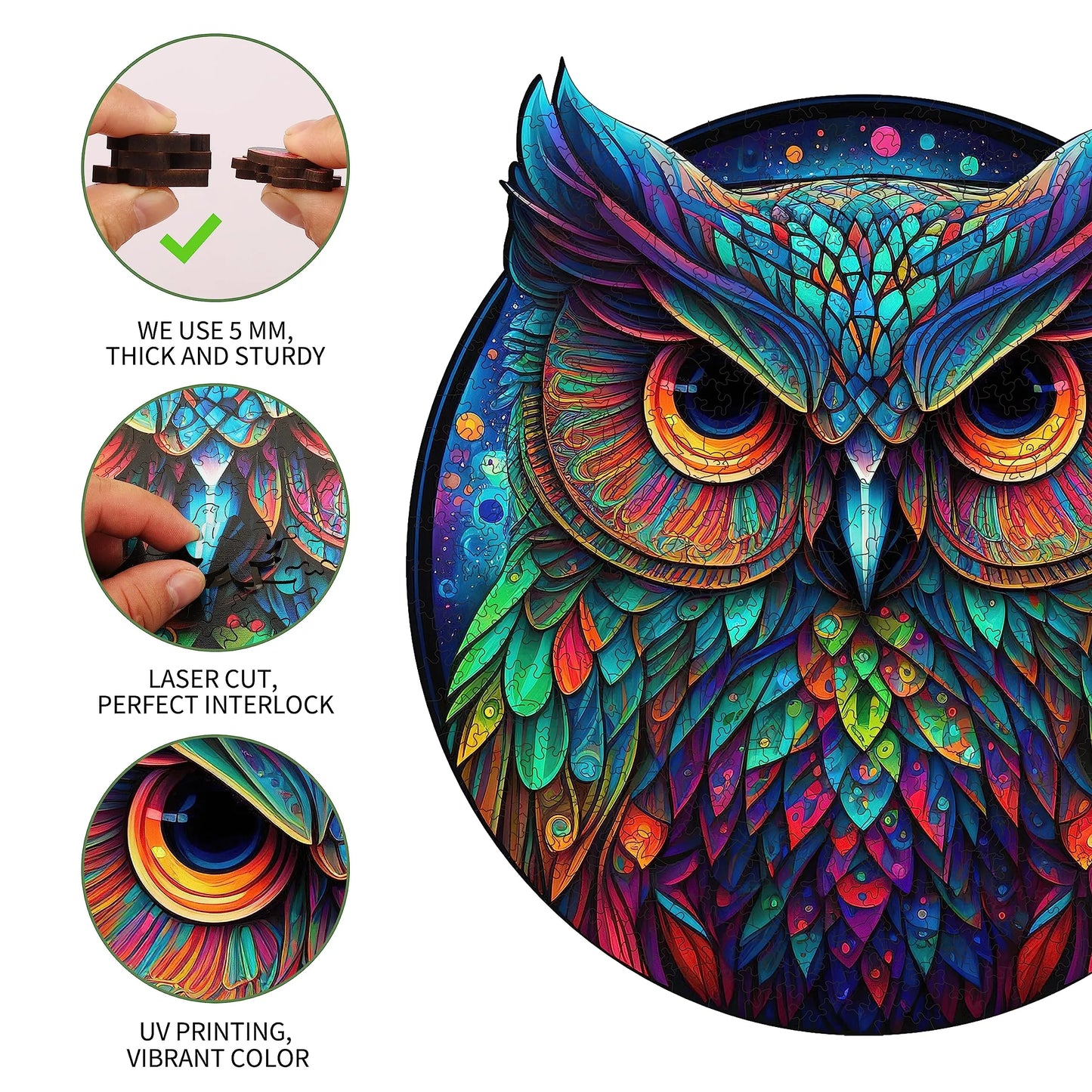 Whimsical wooden jigsaw puzzle – cute owl design