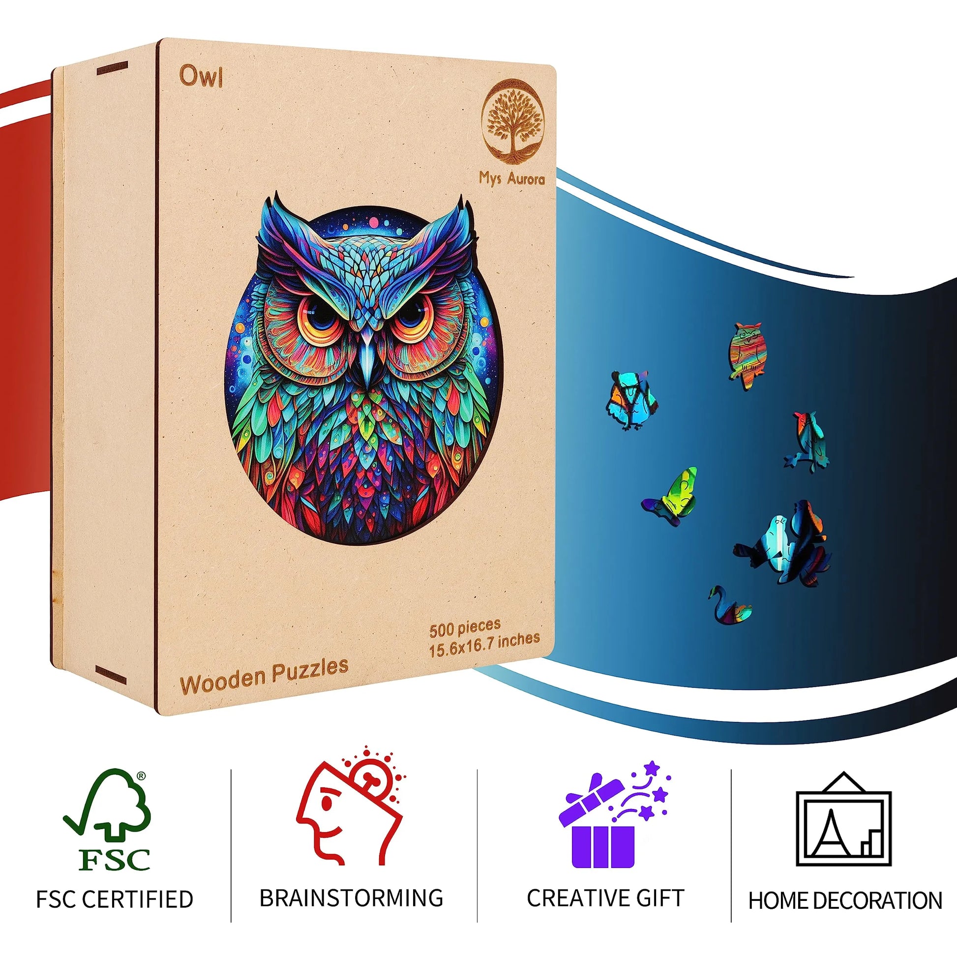 Cute owl design wooden jigsaw puzzle for adults and kids
