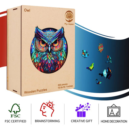 Cute owl design wooden jigsaw puzzle for adults and kids
