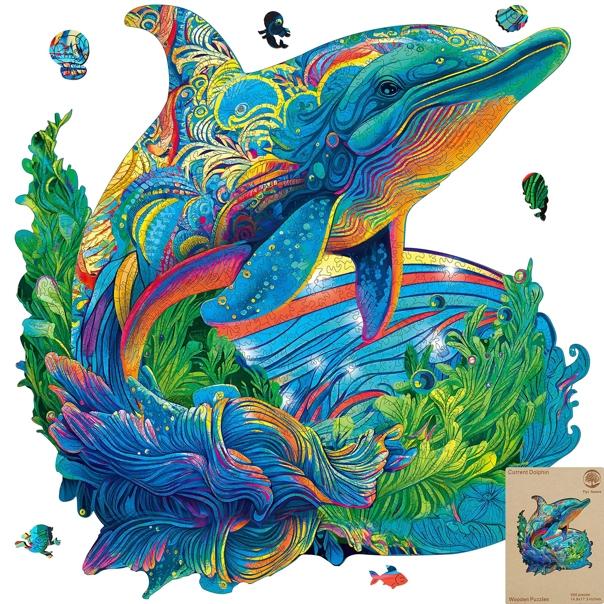 Dolphin wooden jigsaw puzzle for adults with unique shaped pieces