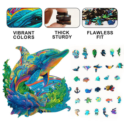 Whimsical wooden jigsaw puzzle – dolphin design
