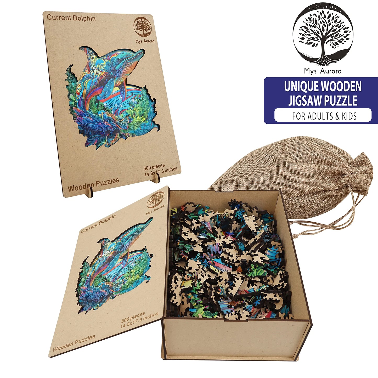 Dolphin design wooden jigsaw puzzle for adults
