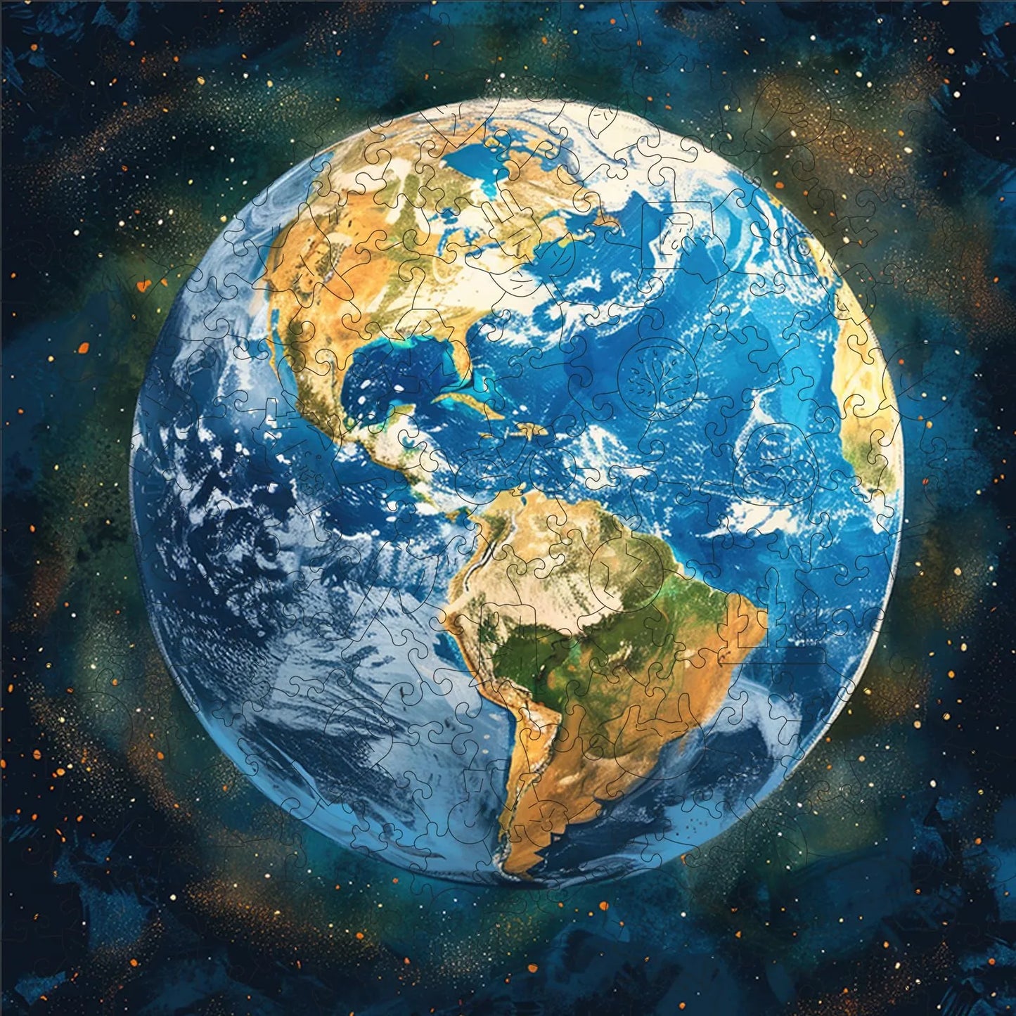 Space Earth wooden jigsaw puzzle for adults with unique shaped pieces