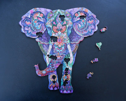 Wooden jigsaw puzzle gift – elephant safari design