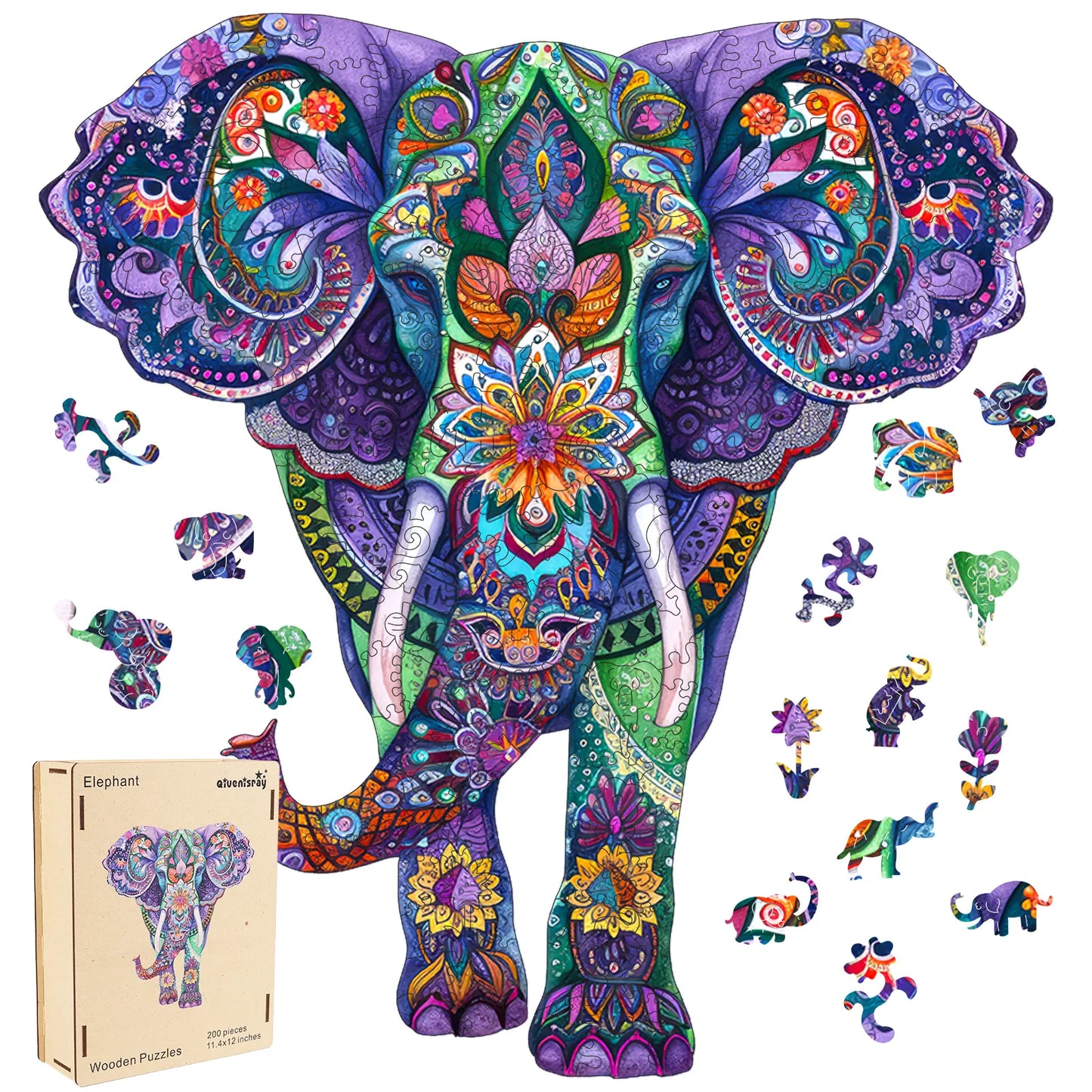 Elephant wooden jigsaw puzzle for adults with unique shaped pieces