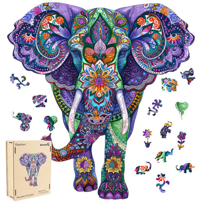 Elephant wooden jigsaw puzzle for adults with unique shaped pieces