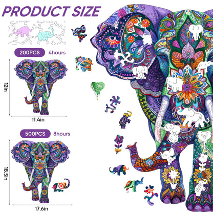 Whimsical wooden jigsaw puzzle – majestic elephant design