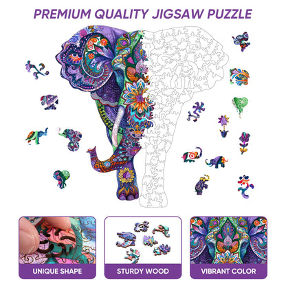 Elephant wooden puzzle with laser-cut wood pieces