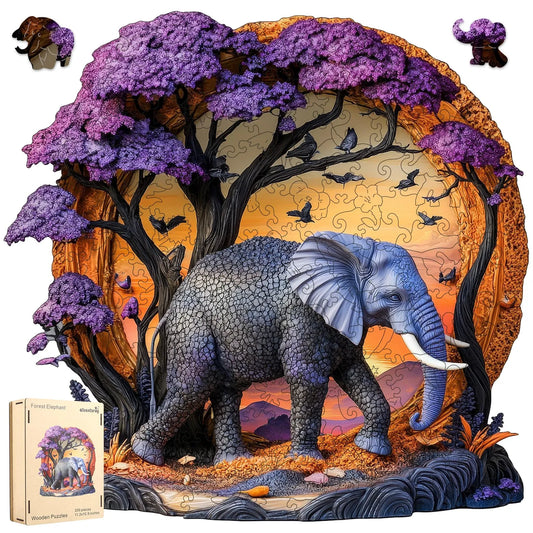 Elephant forest wooden jigsaw puzzle for adults with unique shaped pieces