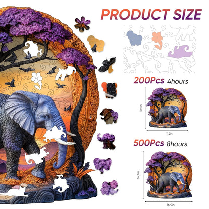 Elephant forest wooden puzzle with laser-cut wood pieces