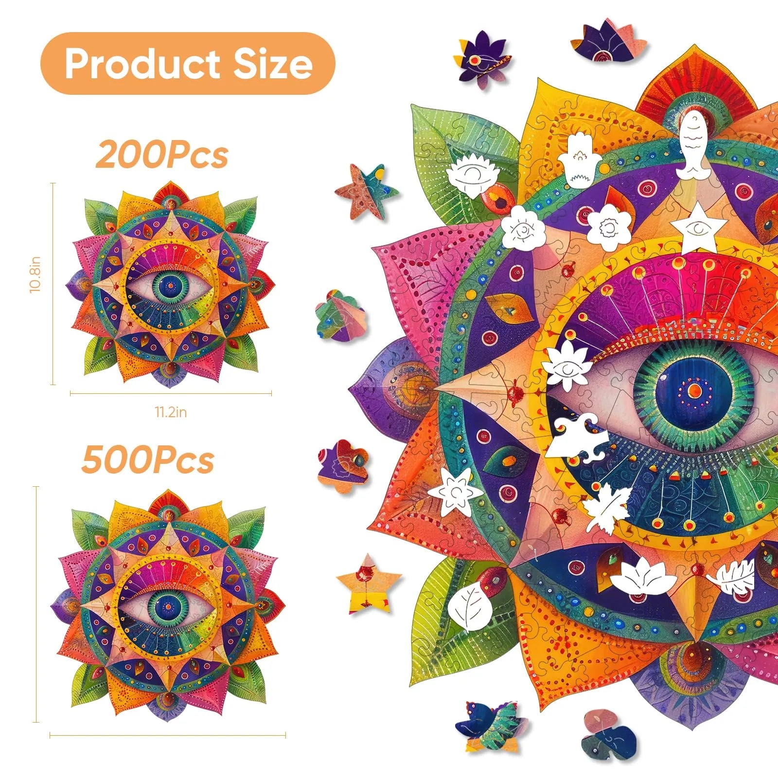 Whimsical wooden jigsaw puzzle – Evil Eye design