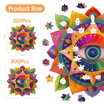 Whimsical wooden jigsaw puzzle – Evil Eye design
