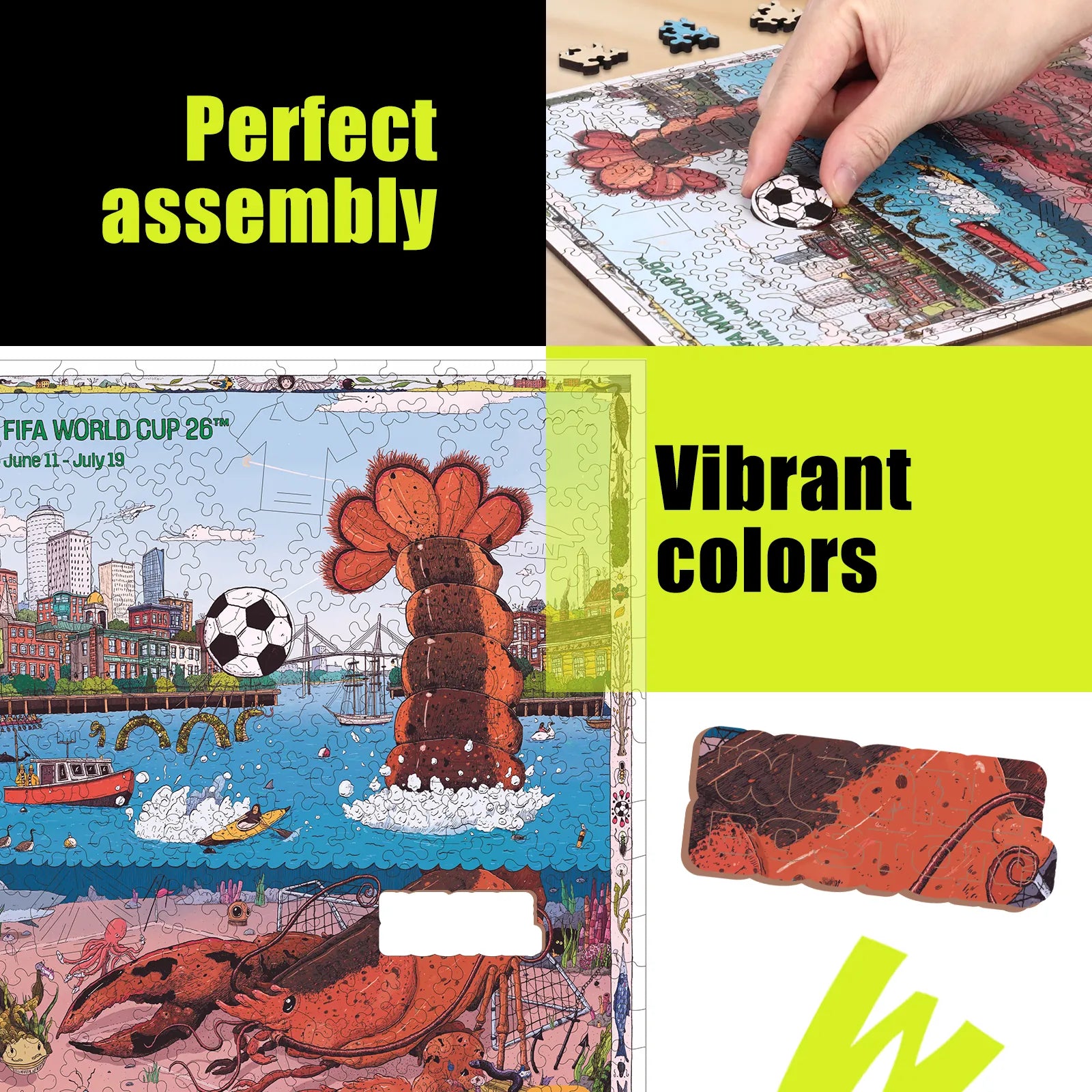 FIFA World Cup 2026 Boston wooden puzzle with laser-cut pieces