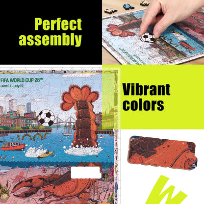 FIFA World Cup 2026 Boston wooden puzzle with laser-cut pieces