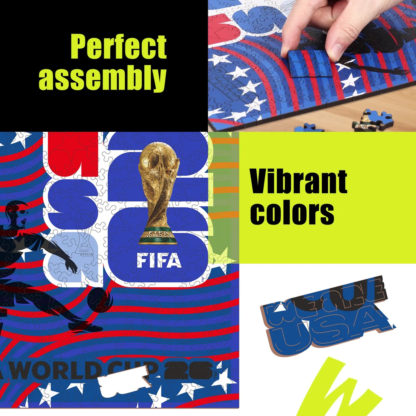 FIFA World Cup 2026 USA host wooden puzzle with laser-cut pieces