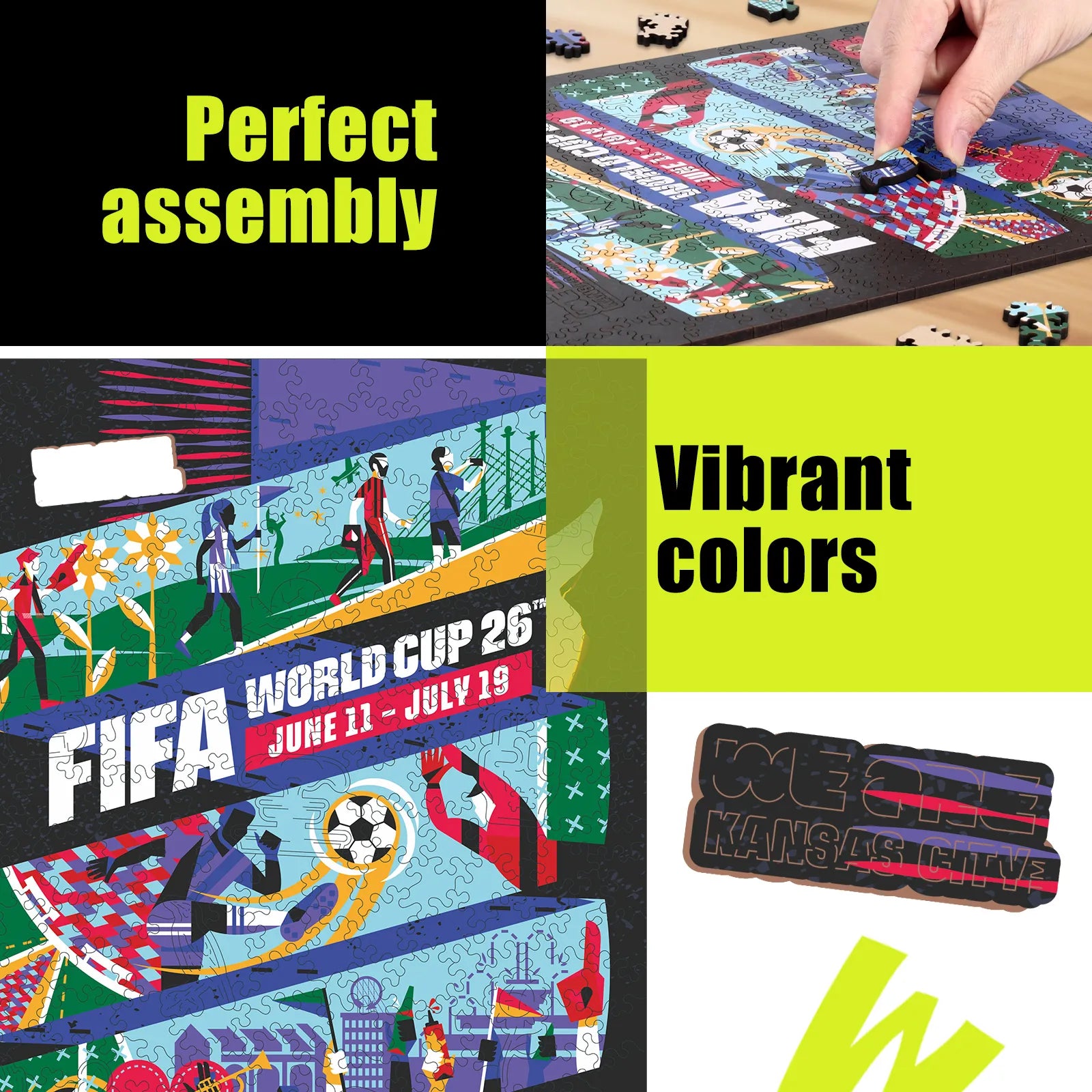 FIFA World Cup 2026 Kansas City wooden puzzle with laser-cut pieces