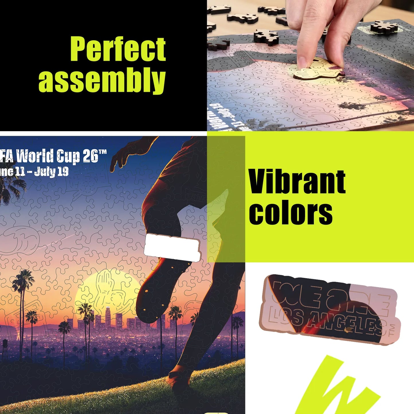 FIFA World Cup 2026 Los Angeles wooden puzzle with laser-cut pieces