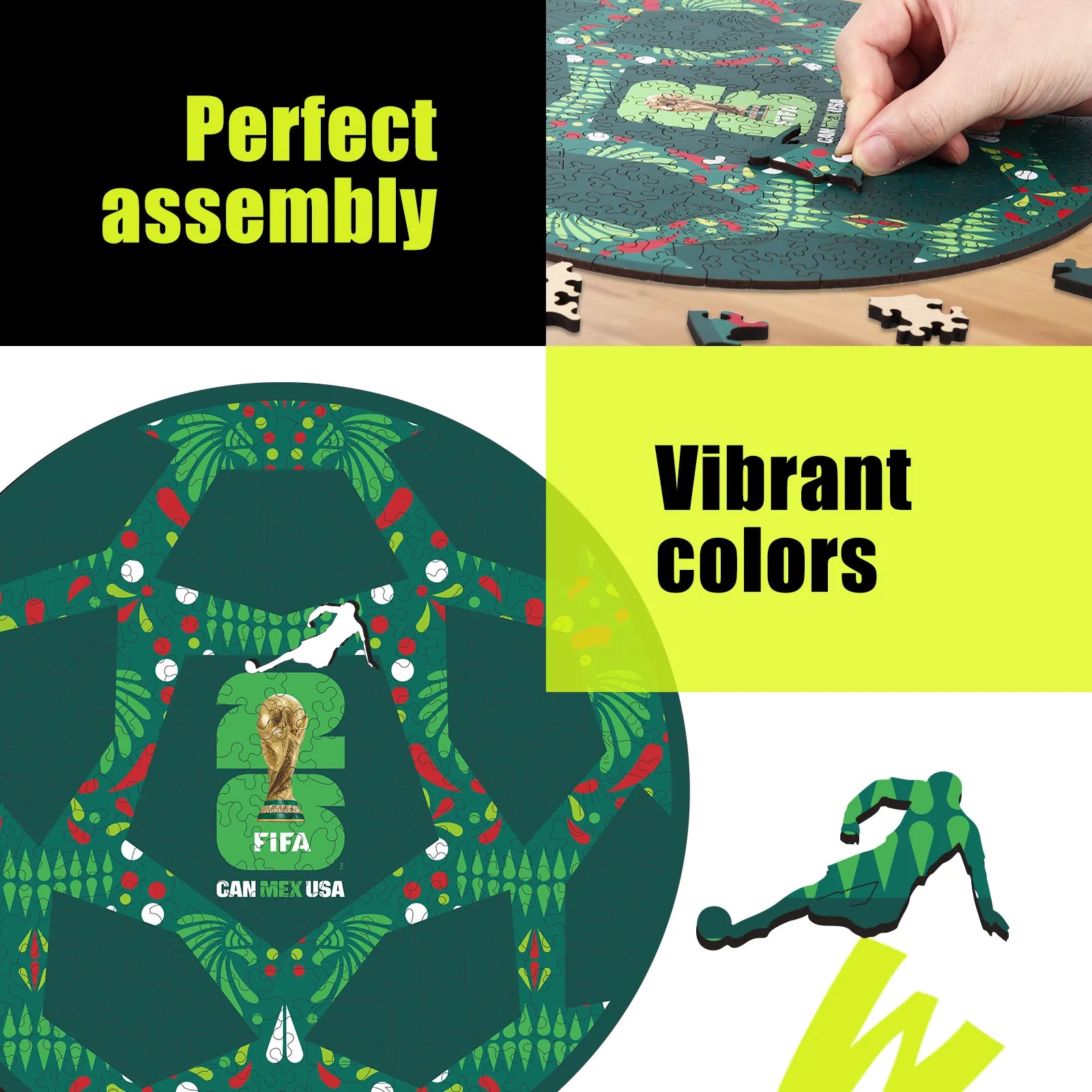 FIFA World Cup 2026 Mexico ball wooden puzzle with laser-cut pieces